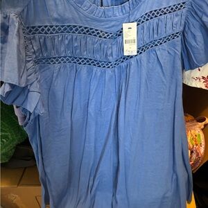 Lane Bryant Blue Pleated Ruffled Blouse with Bib Collar size 20